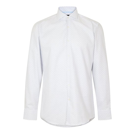 Men's Boss Spread Collar Long Sleeve Oxford Shirt in White - Image 1
