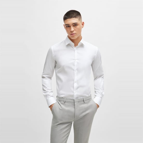 Men's Boss Slim Fit Long Sleeve Collared Oxford Shirt in Open White - Image 2