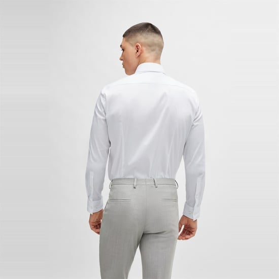Men's Boss Slim Fit Long Sleeve Collared Oxford Shirt in Open White - Image 3