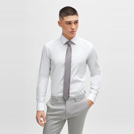 Men's Boss Slim Fit Long Sleeve Collared Oxford Shirt in Open White - Image 4