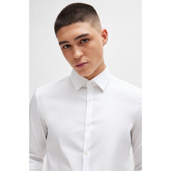 Men's Boss Slim Fit Long Sleeve Collared Oxford Shirt in Open White - Image 5