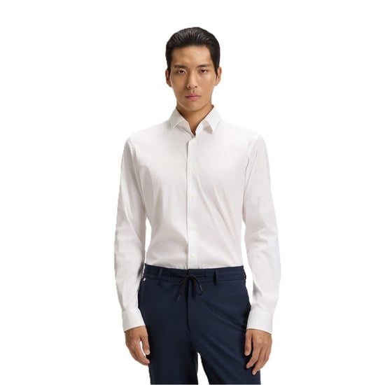 Men's Boss Point Collar Long Sleeve Regular Fit Oxford Shirt in White - Image 1