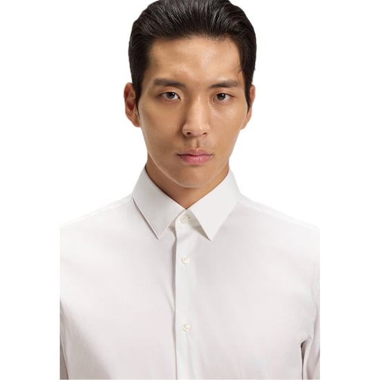 Men's Boss Point Collar Long Sleeve Regular Fit Oxford Shirt in White - Image 3