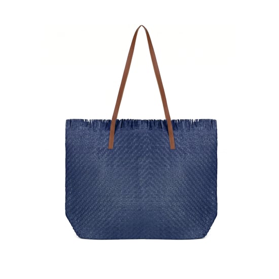 Large Woven Straw Beach Bag - Open-Top Summer Tote in Navy - Image 1