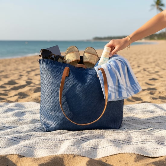 Large Woven Straw Beach Bag - Open-Top Summer Tote in Navy - Image 2