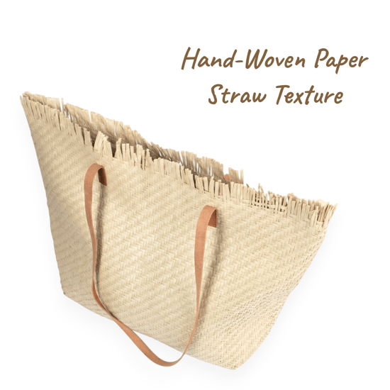 Large Woven Straw Beach Bag - Open-Top Summer Tote in Cream - Image 5