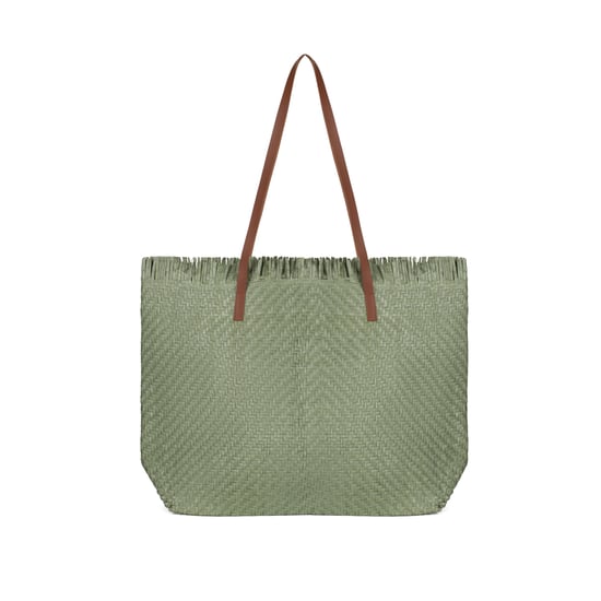 Large Woven Straw Beach Bag - Open-Top Summer Tote in Green - Image 1