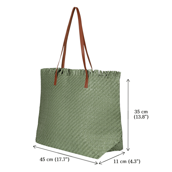 Large Woven Straw Beach Bag - Open-Top Summer Tote in Green - Image 4