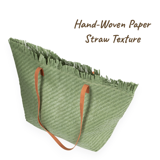 Large Woven Straw Beach Bag - Open-Top Summer Tote in Green - Image 5