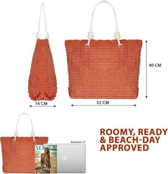 Womens Large Beach Bag, Waterproof Summer Tote - Magnetic Closure in Orange - Image 3