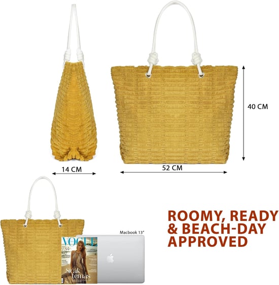 Womens Large Beach Bag, Waterproof Summer Tote - Magnetic Closure in Yellow - Image 2