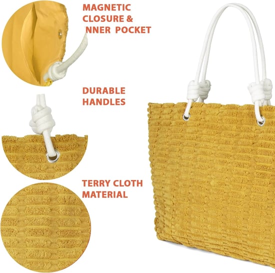 Womens Large Beach Bag, Waterproof Summer Tote - Magnetic Closure in Yellow - Image 3