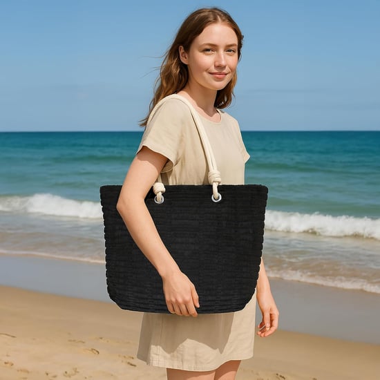 Womens Large Beach Bag, Waterproof Summer Tote - Magnetic Closure in Black - Image 2