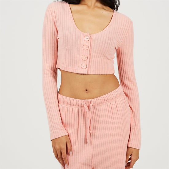 Women's Brave Soul Long Sleeve Cropped Top And Matching Trouser Lounge Set in Dusty Pink - Image 3