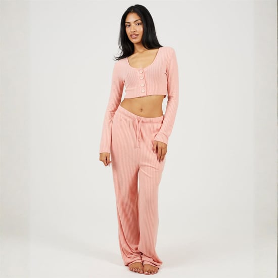 Women's Brave Soul Long Sleeve Cropped Top And Matching Trouser Lounge Set in Dusty Pink - Image 4
