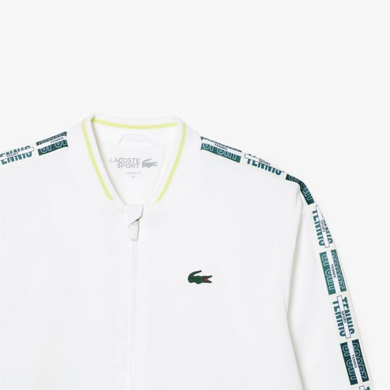 Women's Lacoste Crocodile Logo Lettering Crew Neck Bomber Collar Athletic Top in White - Image 5
