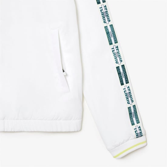Women's Lacoste Crocodile Logo Lettering Crew Neck Bomber Collar Athletic Top in White - Image 6