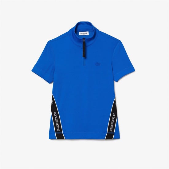 Women's Lacoste Ribbed Collar Zip Neck Short Sleeve Polo Shirt in Marina - Image 1