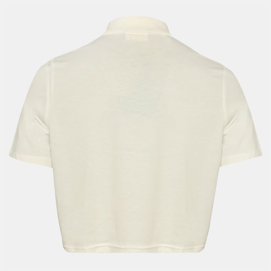 Women's Lacoste Lettering Collared Neck Polo Shirt in Flour - Image 2