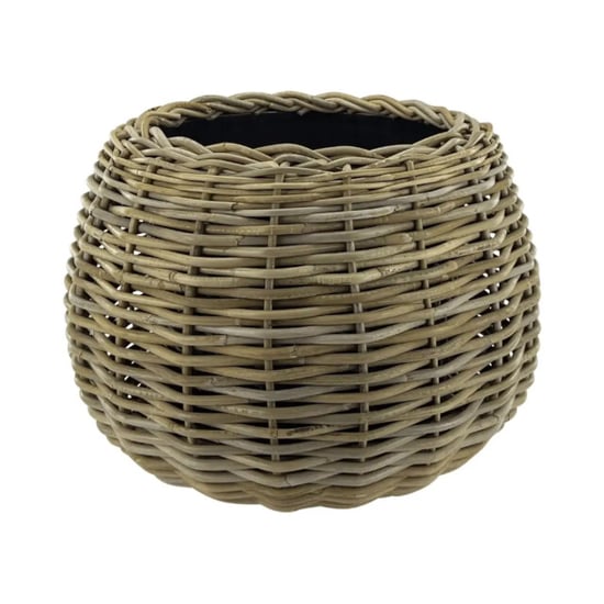 WDMT Bolvormige drypot rotan plantenmand – Ø 45 x 34 cm – waterdichte binnenpot – - Image 1