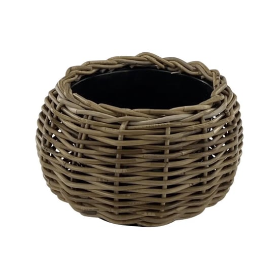 WDMT Bolvormige drypot rotan plantenmand – Ø 29 x 19 cm – waterdichte binnenpot – - Image 1