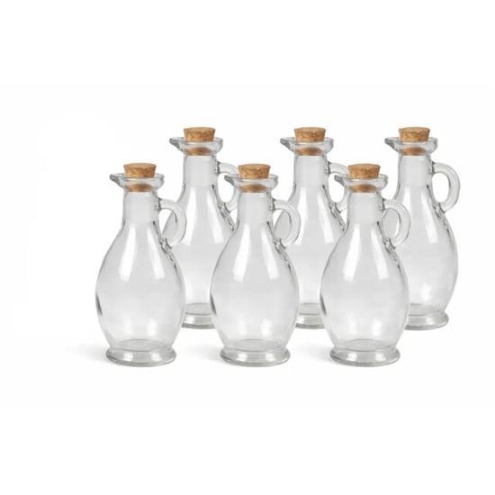 WDMT Glazen schenkflesjes 250 ml set van 6 – met kurken dop en schenktuit - Image 1
