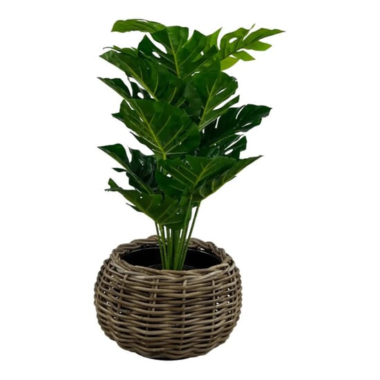 WDMT Bolvormige drypot rotan plantenmand – Ø 45 x 34 cm – waterdichte binnenpot – - Image 2