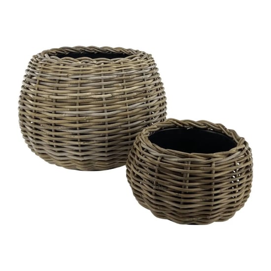 WDMT Bolvormige drypot rotan plantenmand – Ø 29 x 19 cm – waterdichte binnenpot – - Image 3