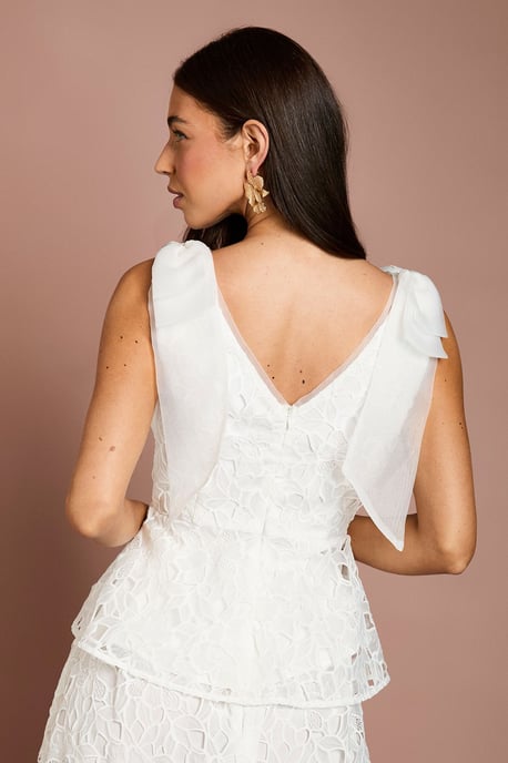 Organza Lace Bow One Shoulder Top - Image 3