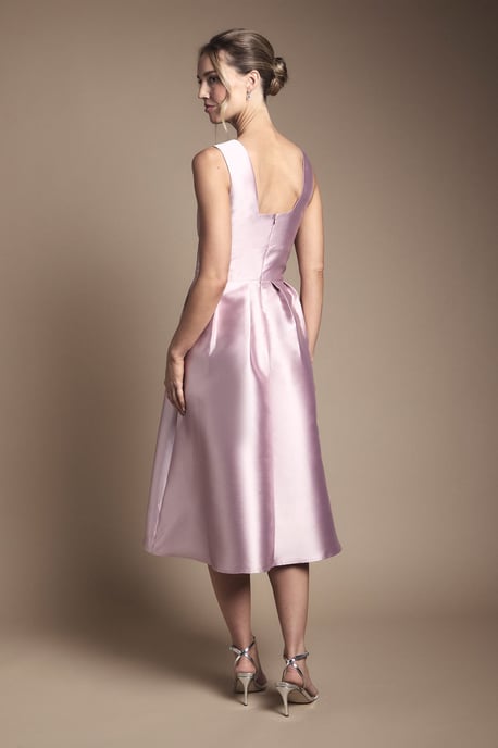 Plunge Neck Structured Twill Midi Bridesmaid Dress - Image 3