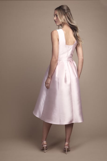 Plunge Neck Structured Twill Midi Bridesmaid Dress - Image 3