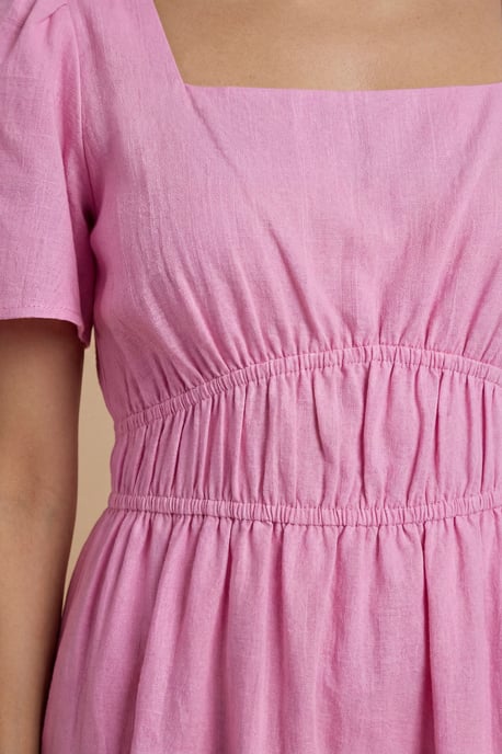 Angel Sleeve Elasticated Waist Dobby Cotton Midi Dress - Image 4