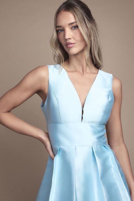Plunge Neck Structured Twill Midi Bridesmaid Dress - Image 3