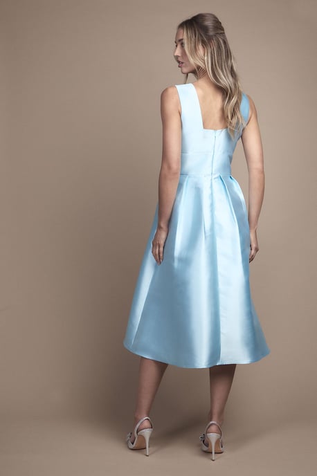 Plunge Neck Structured Twill Midi Bridesmaid Dress - Image 4