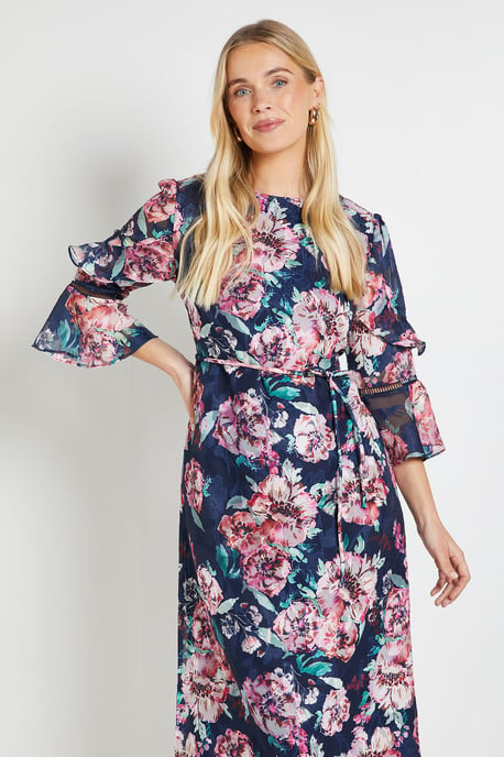 Petite Floral Burn Out Ruffle Midi Dress - Image 2