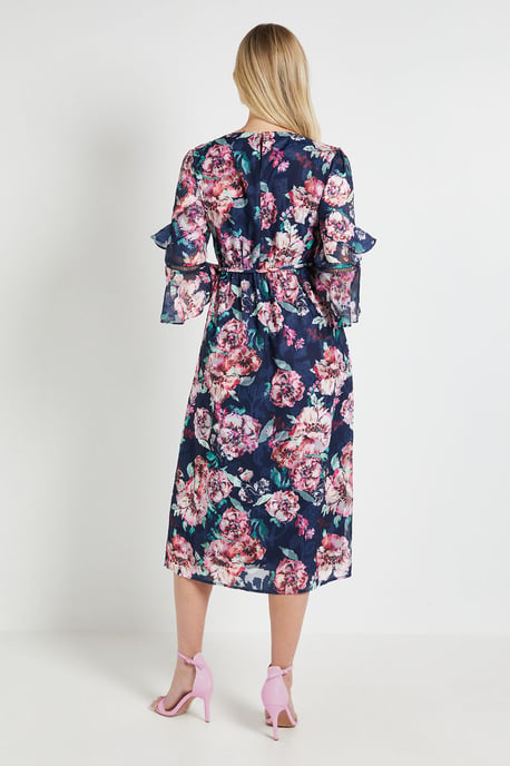 Petite Floral Burn Out Ruffle Midi Dress - Image 3