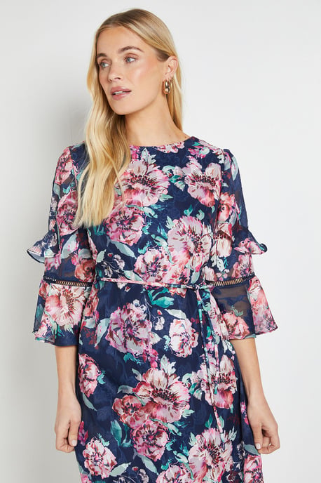 Petite Floral Burn Out Ruffle Midi Dress - Image 4