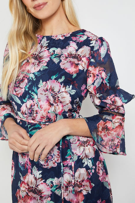 Petite Floral Burn Out Ruffle Midi Dress - Image 5