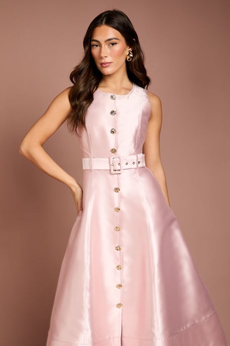 Button Through Belted Prom Dress - Image 4