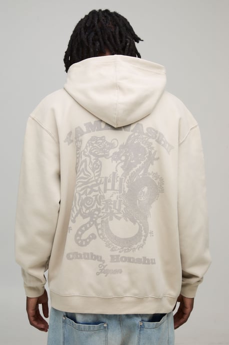 Stone Oversized Tonal Tiger Print Hoodie - Image 1