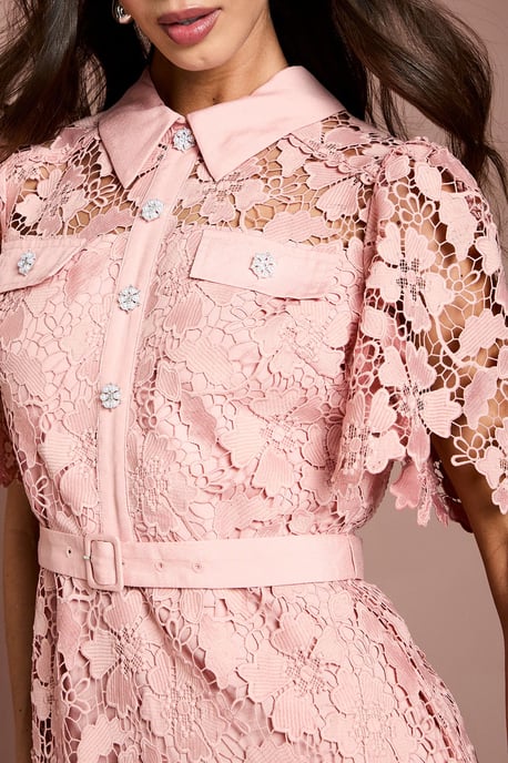 Lace Shirt Mini Belted Dress - Image 5