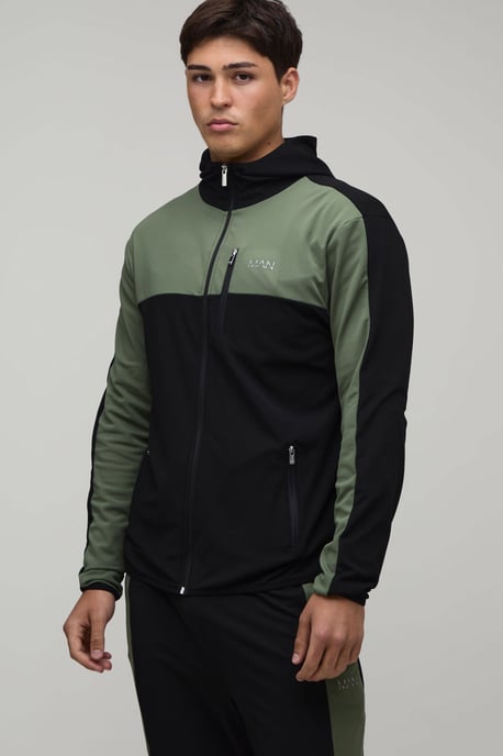 Man Active Colour Block Funnel Hooded Regular Fit Tracksuit - Image 3