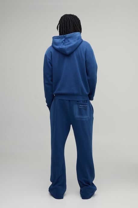 Tall Boxy Spray Seam Distressed Applique Zip Through Hooded Tracksuit - Image 2
