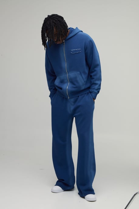 Tall Boxy Spray Seam Distressed Applique Zip Through Hooded Tracksuit - Image 4