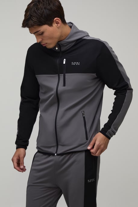 Man Active Colour Block Funnel Hooded Regular Fit Tracksuit - Image 3