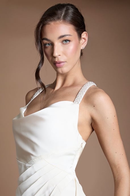 Beaded Strap Cowl Neck Wedding Dress - Image 4