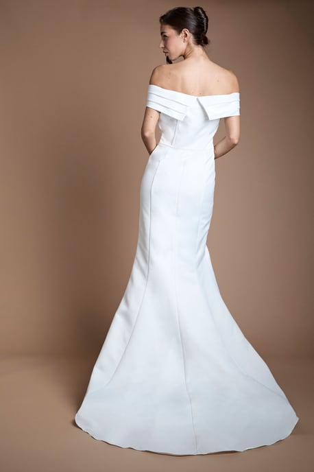 Structured Matte Satin Pleated Bandeau Fishtail Wedding Dress - Image 3
