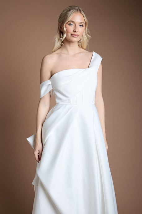 One Shoulder Bodice Asymmetric Skirt Wedding Dress - Image 2