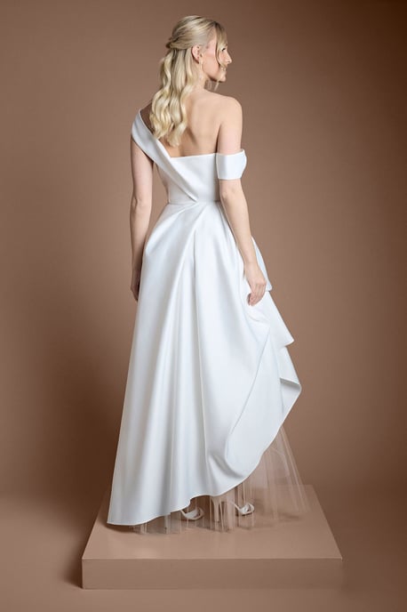 One Shoulder Bodice Asymmetric Skirt Wedding Dress - Image 3