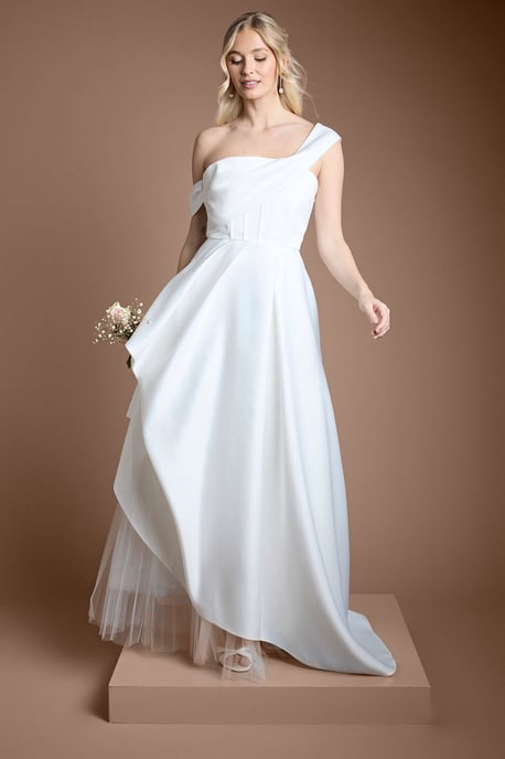 One Shoulder Bodice Asymmetric Skirt Wedding Dress - Image 4